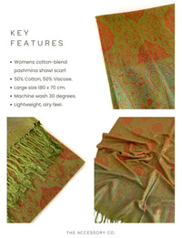 PAISLEY PRINT GREEN LIGHTWEIGHT PASHMINA SHAWL SCARF - A-SHU.CO.UK