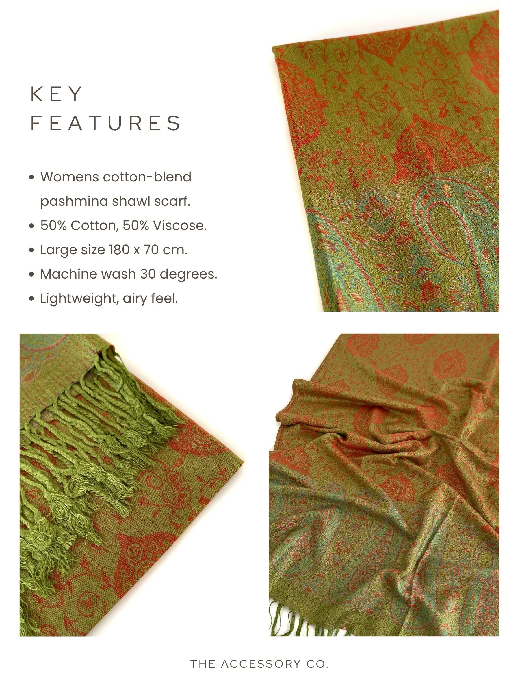 PAISLEY PRINT GREEN LIGHTWEIGHT PASHMINA SHAWL SCARF - A-SHU.CO.UK