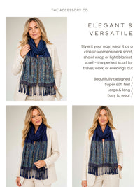 PAISLEY PRINT NAVY BLUE LIGHTWEIGHT PASHMINA SHAWL SCARF - A-SHU.CO.UK