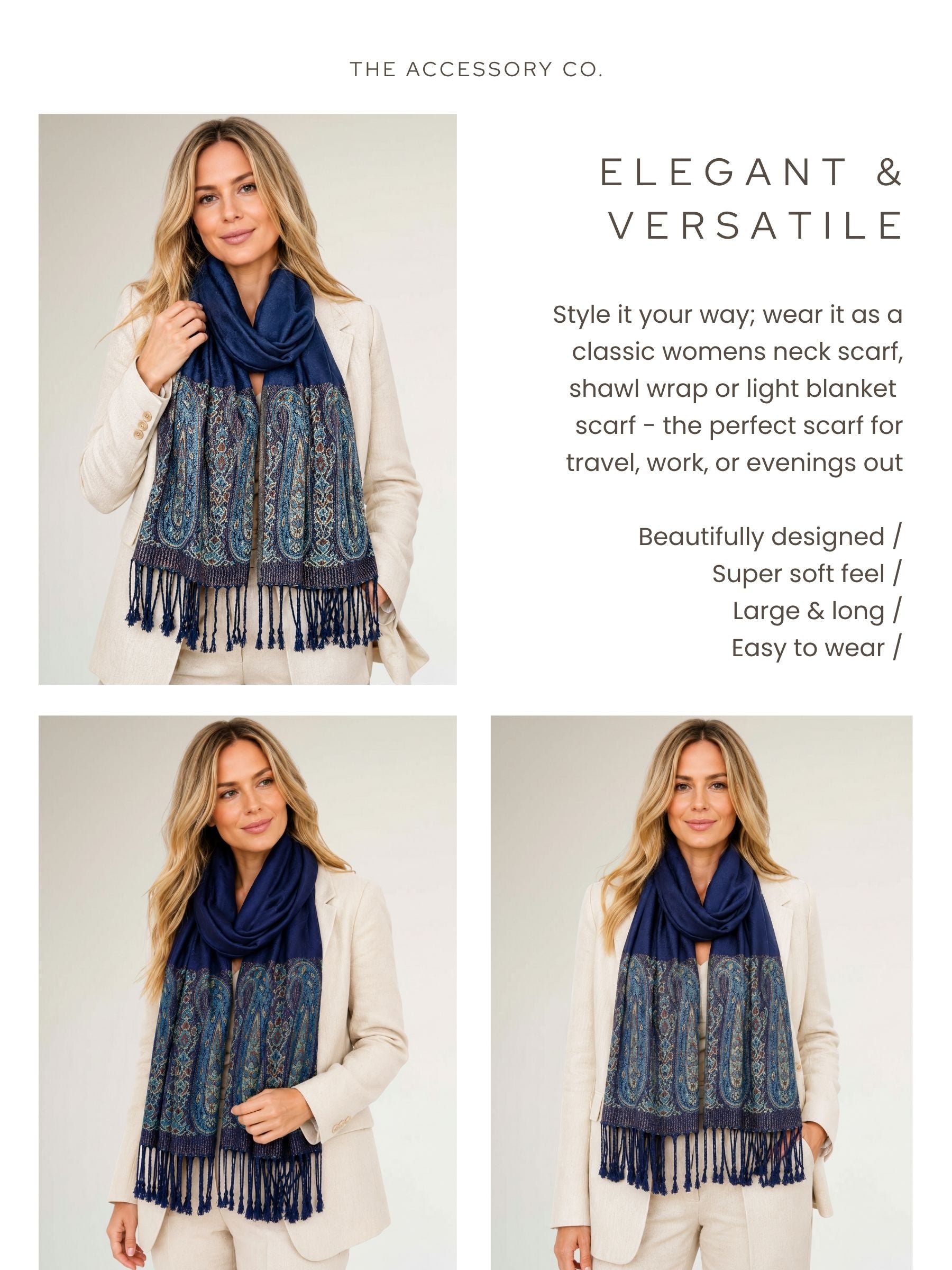 PAISLEY PRINT NAVY BLUE LIGHTWEIGHT PASHMINA SHAWL SCARF - A-SHU.CO.UK