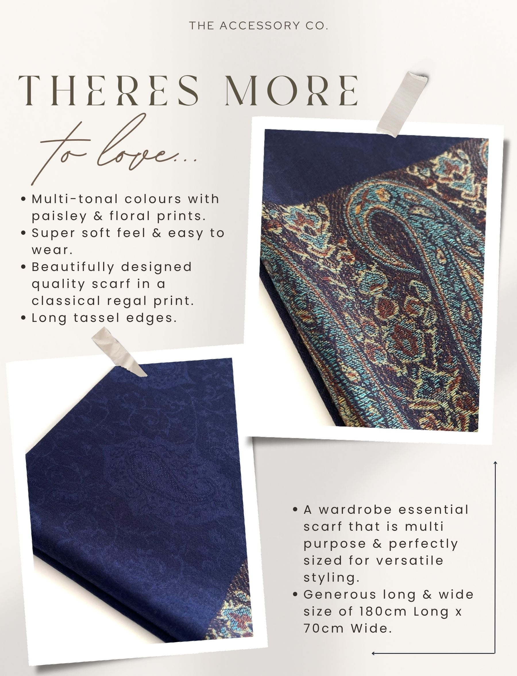 PAISLEY PRINT NAVY BLUE LIGHTWEIGHT PASHMINA SHAWL SCARF - A-SHU.CO.UK