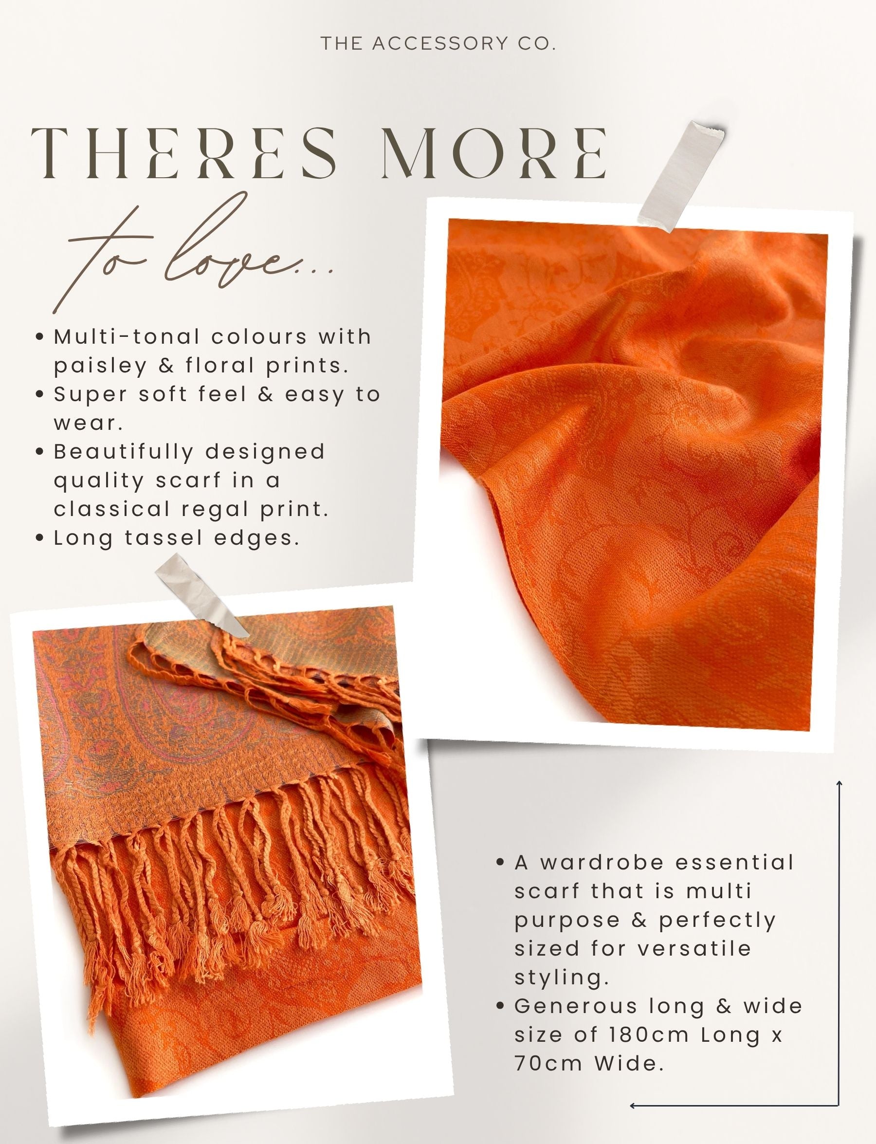 PAISLEY PRINT ORANGE LIGHTWEIGHT PASHMINA SHAWL SCARF - A-SHU.CO.UK