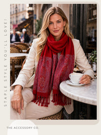 PAISLEY PRINT RED LIGHTWEIGHT PASHMINA SHAWL SCARF - A-SHU.CO.UK