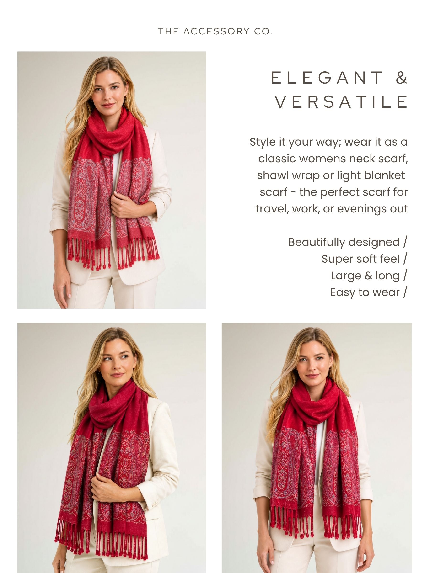 PAISLEY PRINT RED LIGHTWEIGHT PASHMINA SHAWL SCARF - A-SHU.CO.UK