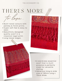 PAISLEY PRINT RED LIGHTWEIGHT PASHMINA SHAWL SCARF - A-SHU.CO.UK