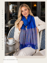 PAISLEY PRINT ROYAL BLUE LIGHTWEIGHT PASHMINA SHAWL SCARF - A-SHU.CO.UK