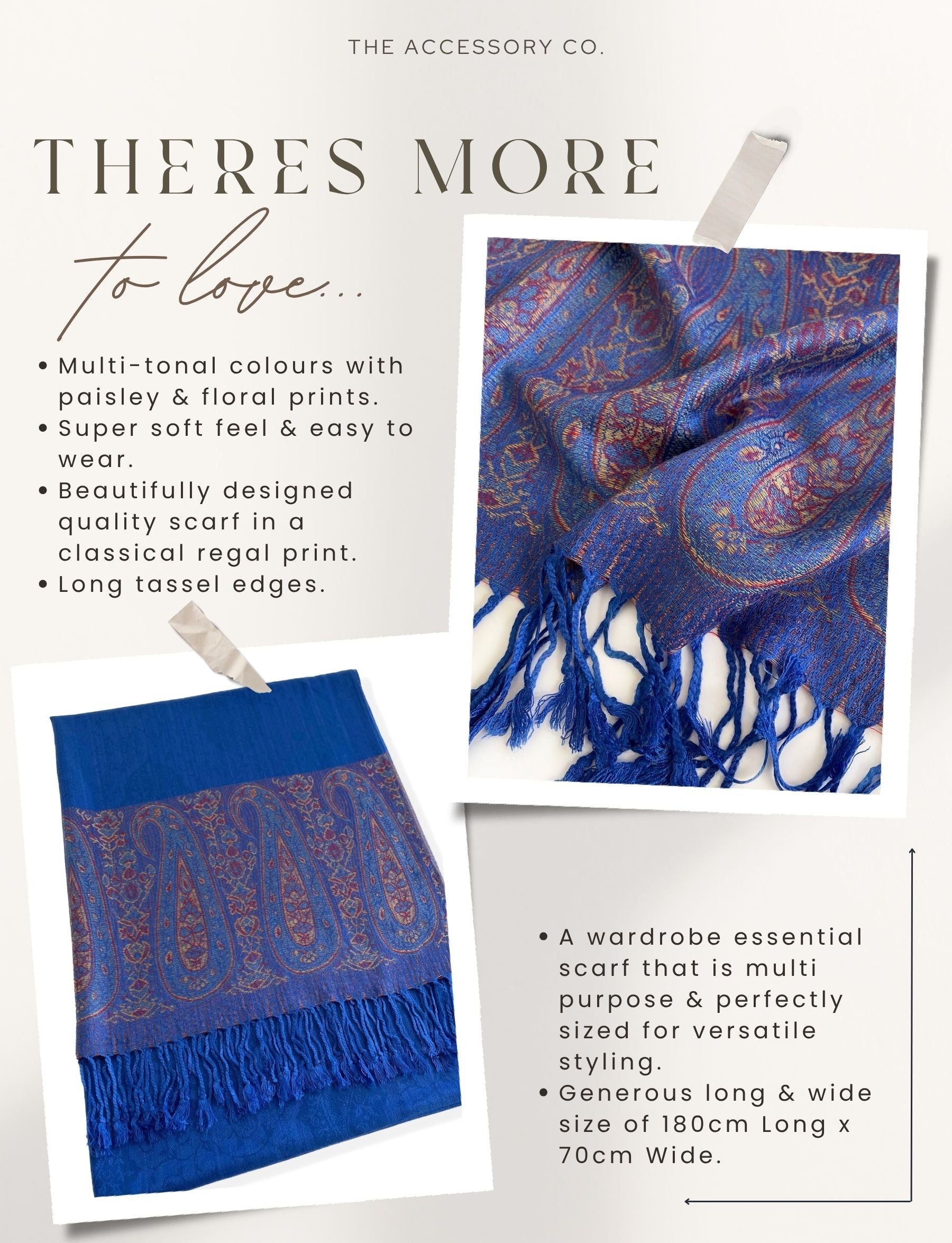 PAISLEY PRINT ROYAL BLUE LIGHTWEIGHT PASHMINA SHAWL SCARF - A-SHU.CO.UK