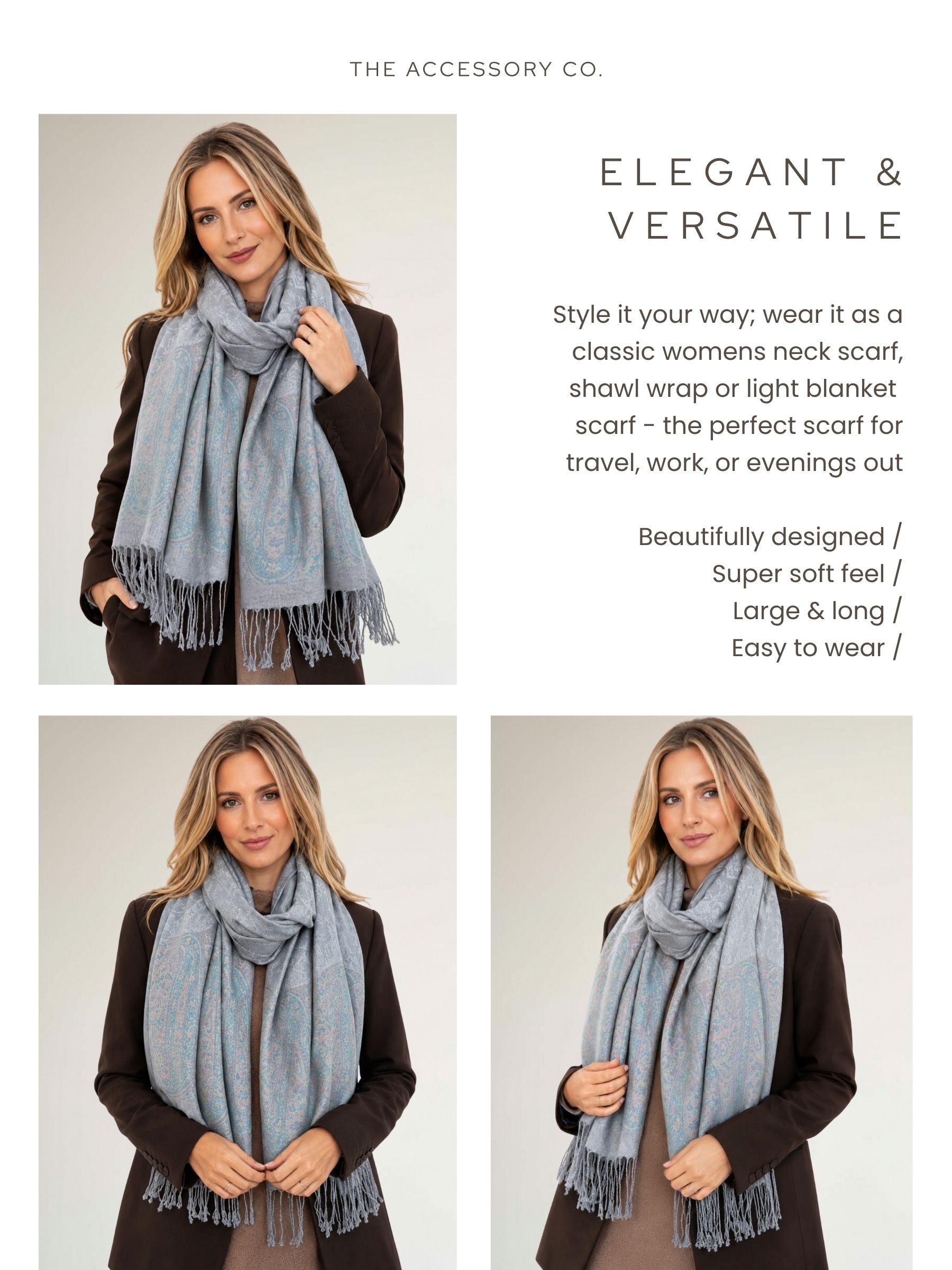 PAISLEY PRINT SILVER LIGHTWEIGHT PASHMINA SHAWL SCARF - A-SHU.CO.UK