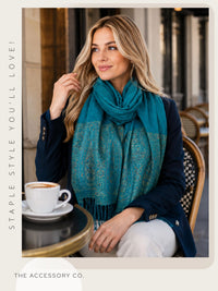 PAISLEY PRINT TEAL LIGHTWEIGHT PASHMINA SHAWL SCARF - A-SHU.CO.UK