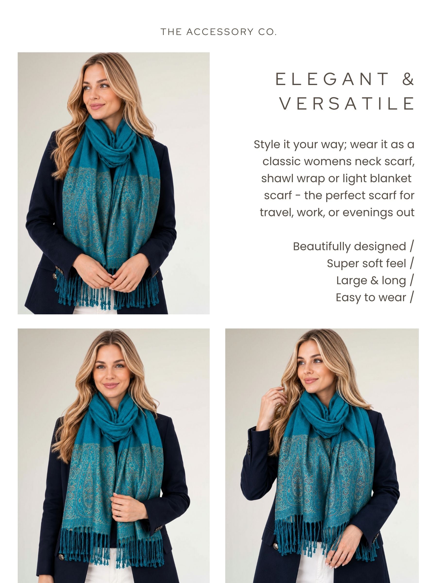 PAISLEY PRINT TEAL LIGHTWEIGHT PASHMINA SHAWL SCARF - A-SHU.CO.UK