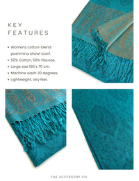 PAISLEY PRINT TEAL LIGHTWEIGHT PASHMINA SHAWL SCARF - A-SHU.CO.UK