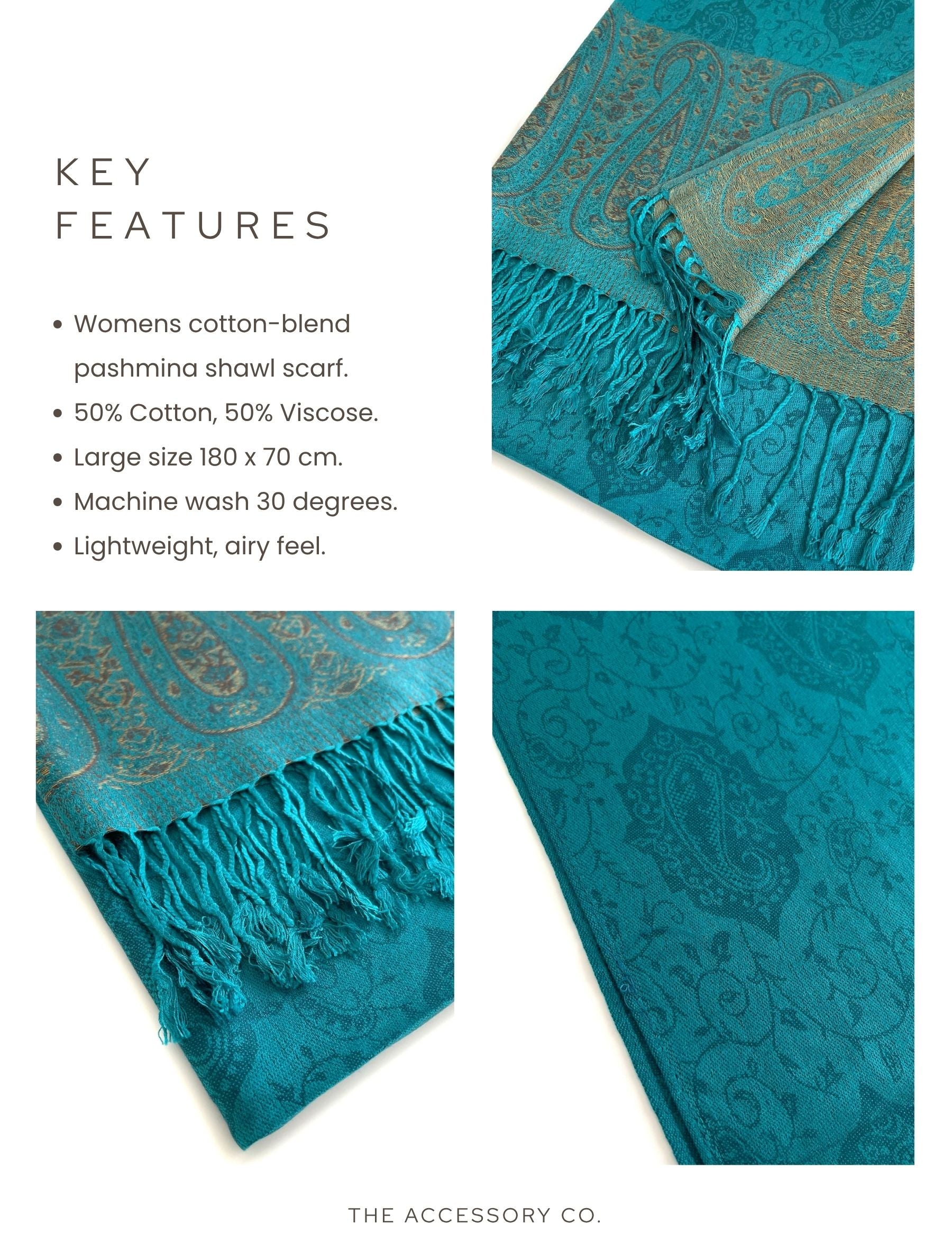 PAISLEY PRINT TEAL LIGHTWEIGHT PASHMINA SHAWL SCARF - A-SHU.CO.UK