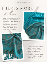 PAISLEY PRINT TEAL LIGHTWEIGHT PASHMINA SHAWL SCARF - A-SHU.CO.UK