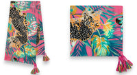 PINK LEOPARD & FLORAL PRINT SQUARE TASSEL SCARF