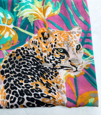 PINK LEOPARD & FLORAL PRINT SQUARE TASSEL SCARF