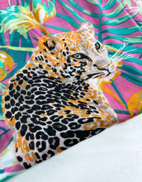 PINK LEOPARD & FLORAL PRINT SQUARE TASSEL SCARF