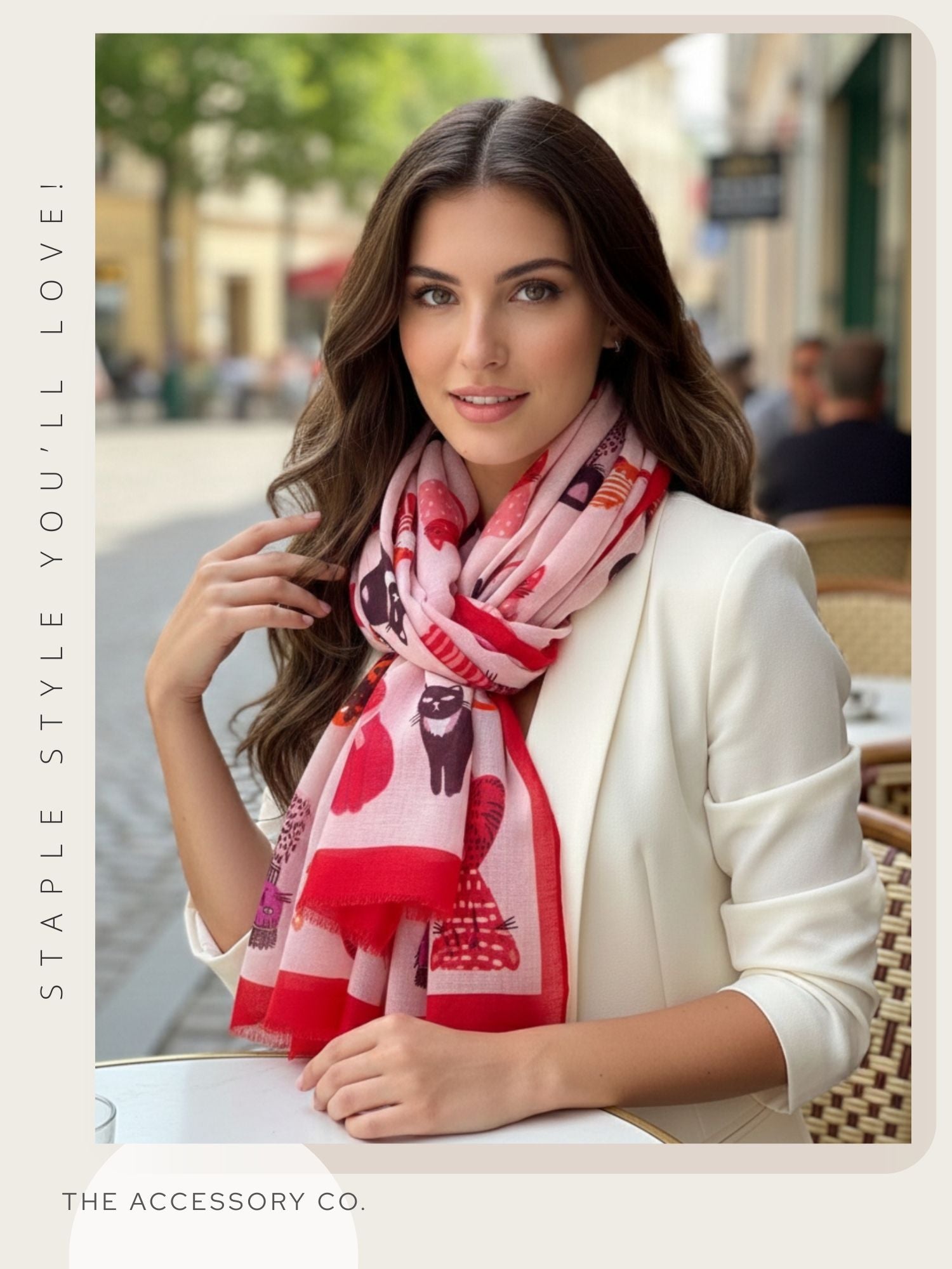 PINK AND RED LIGHTWEIGHT BORDER CAT SCARF