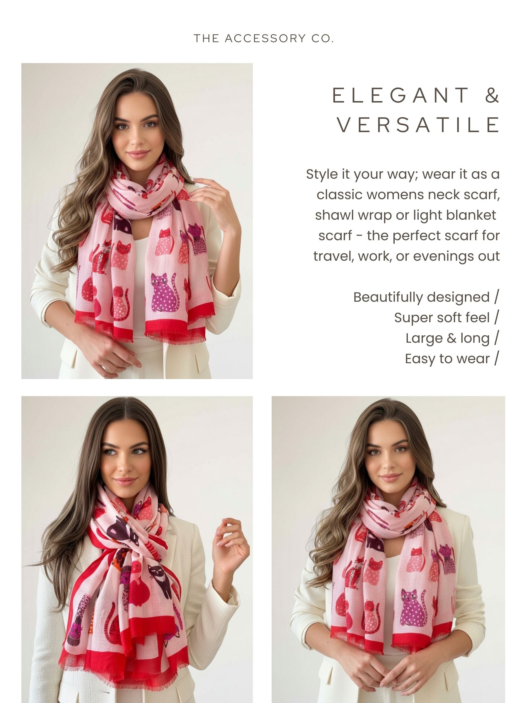 PINK AND RED LIGHTWEIGHT BORDER CAT SCARF