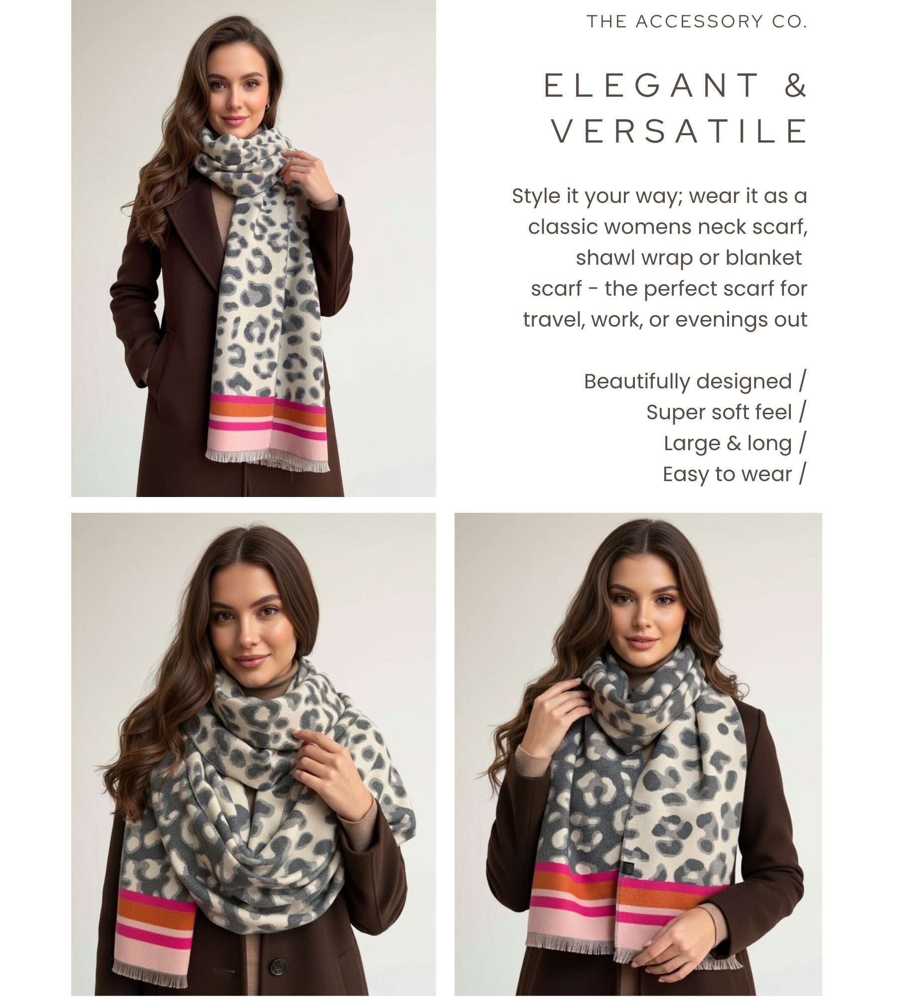 PINK CASHMERE BLEND COLOURFUL LEOPARD PRINT SCARF