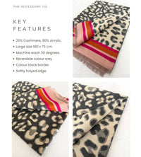 PINK CASHMERE BLEND COLOURFUL LEOPARD PRINT SCARF