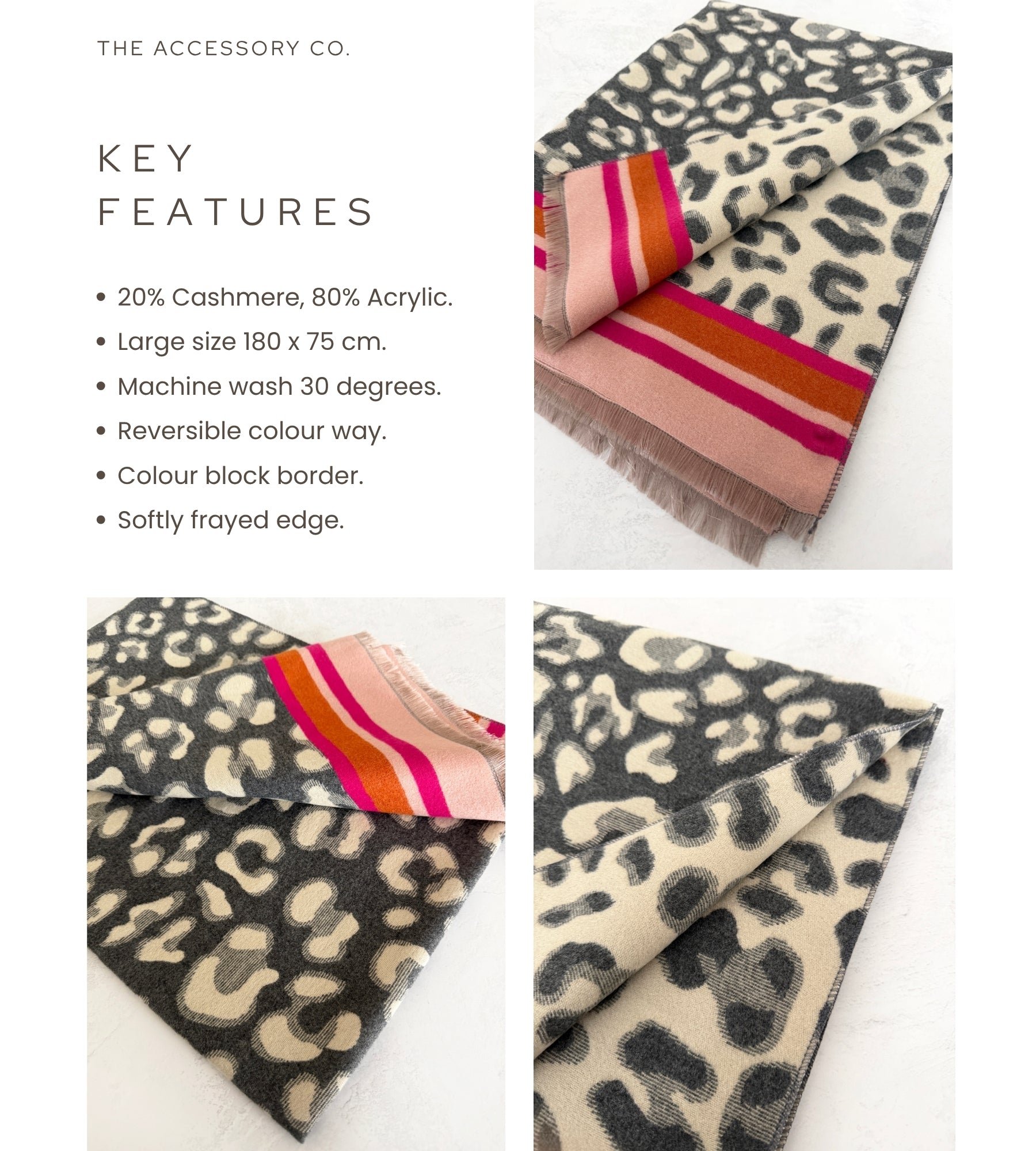 PINK CASHMERE BLEND COLOURFUL LEOPARD PRINT SCARF