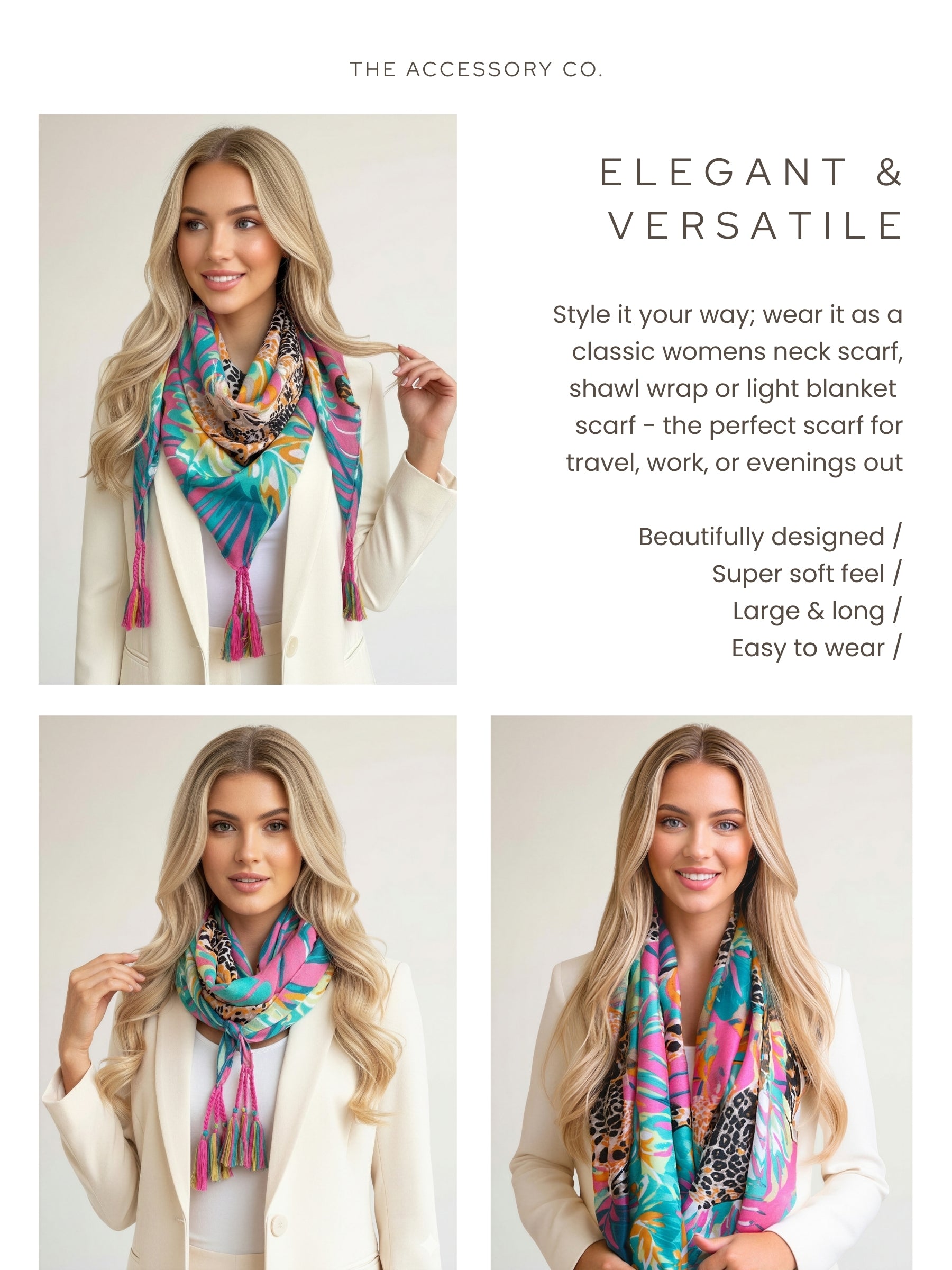 PINK LEOPARD & FLORAL PRINT SQUARE TASSEL SCARF - A-SHU.CO.UK