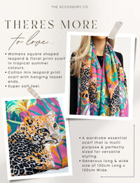 PINK LEOPARD & FLORAL PRINT SQUARE TASSEL SCARF - A-SHU.CO.UK