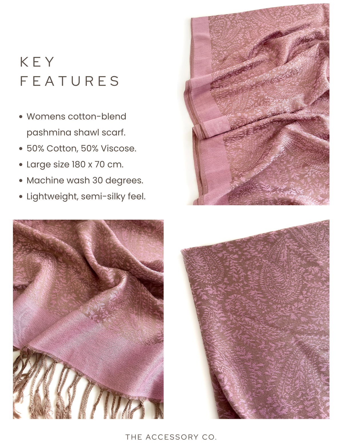 PINK PAISLEY PRINT REVERSIBLE PASHMINA SHAWL SCARF - A-SHU.CO.UK