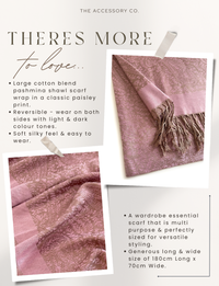 PINK PAISLEY PRINT REVERSIBLE PASHMINA SHAWL SCARF - A-SHU.CO.UK