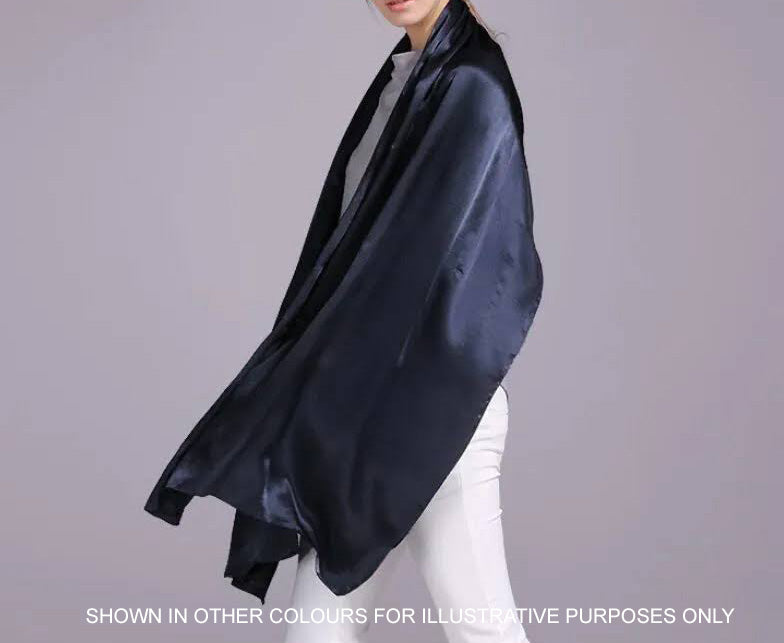 LONG PLAIN BLACK SATIN SCARF SHAWL WRAP
