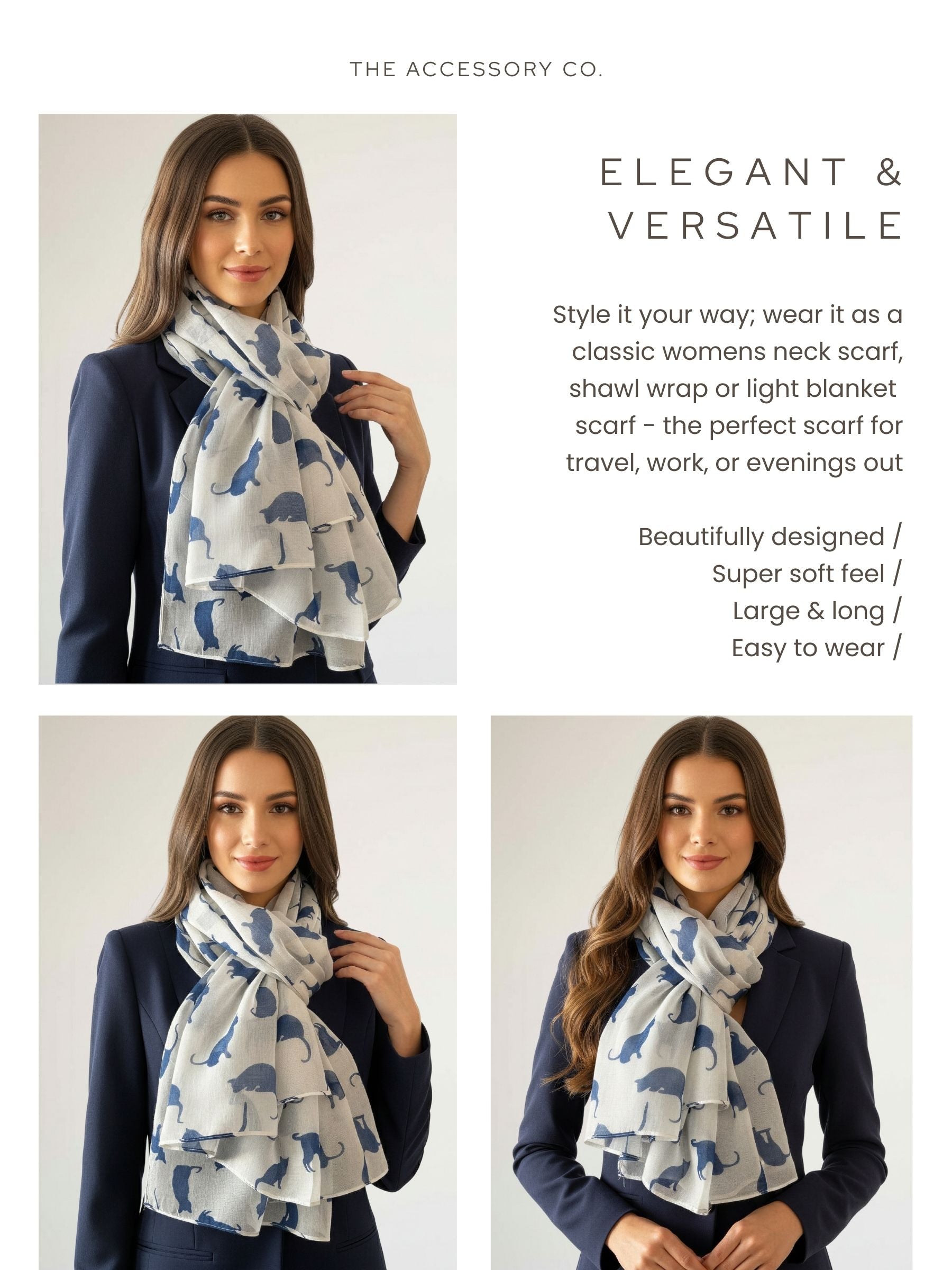 PLAIN WHITE NAVY LIGHTWEIGHT CAT SCARF - A-SHU.CO.UK