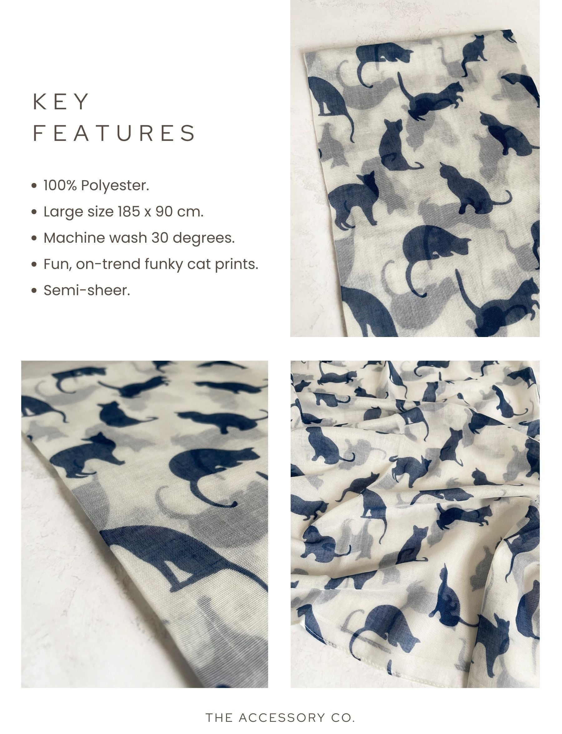 PLAIN WHITE NAVY LIGHTWEIGHT CAT SCARF - A-SHU.CO.UK