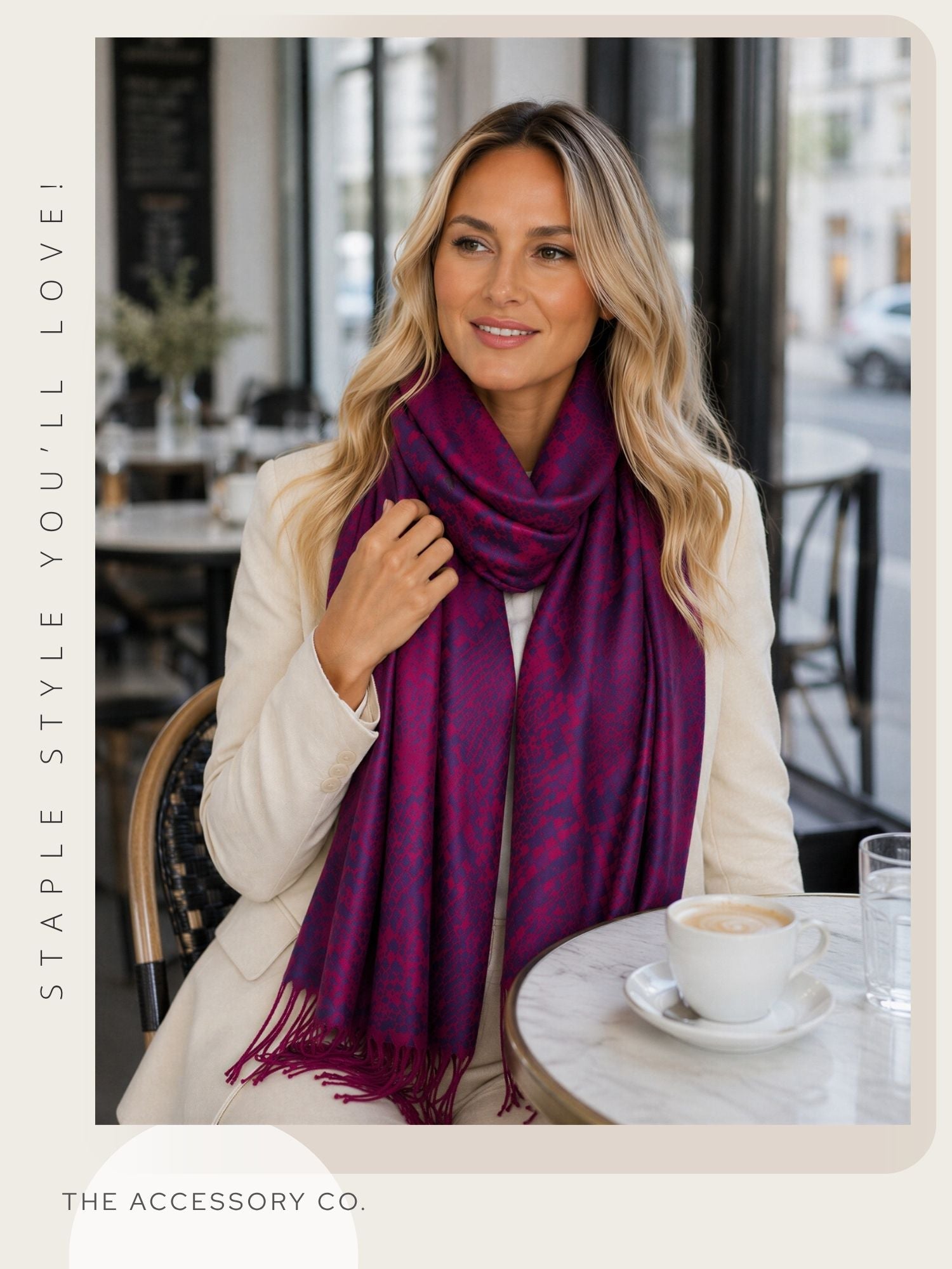 PURPLE BERRY LARGE SNAKESKIN PRINT REVERSIBLE PASHMINA SHAWL SCARF