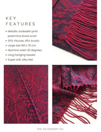 PURPLE BERRY LARGE SNAKESKIN PRINT REVERSIBLE PASHMINA SHAWL SCARF