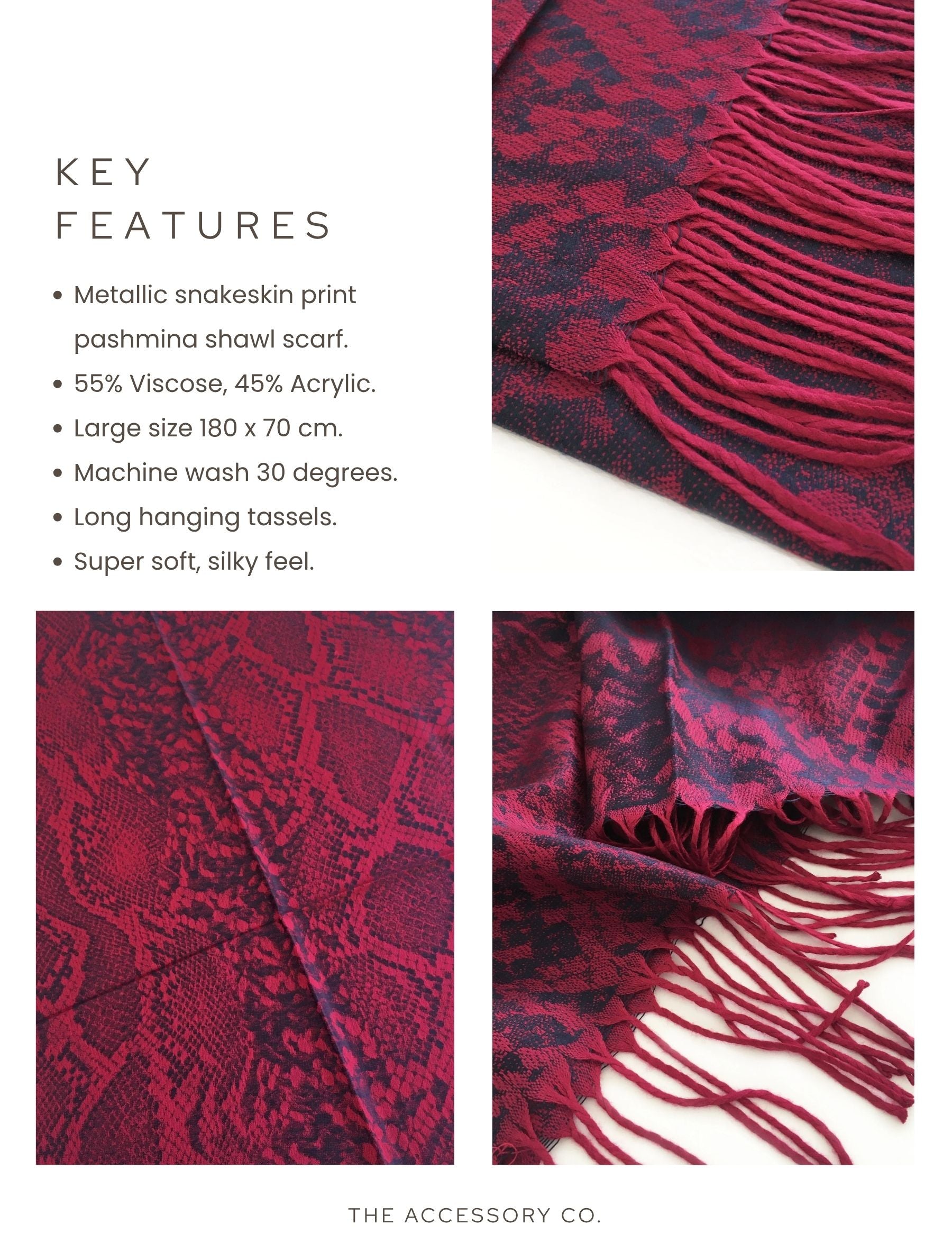PURPLE BERRY LARGE SNAKESKIN PRINT REVERSIBLE PASHMINA SHAWL SCARF
