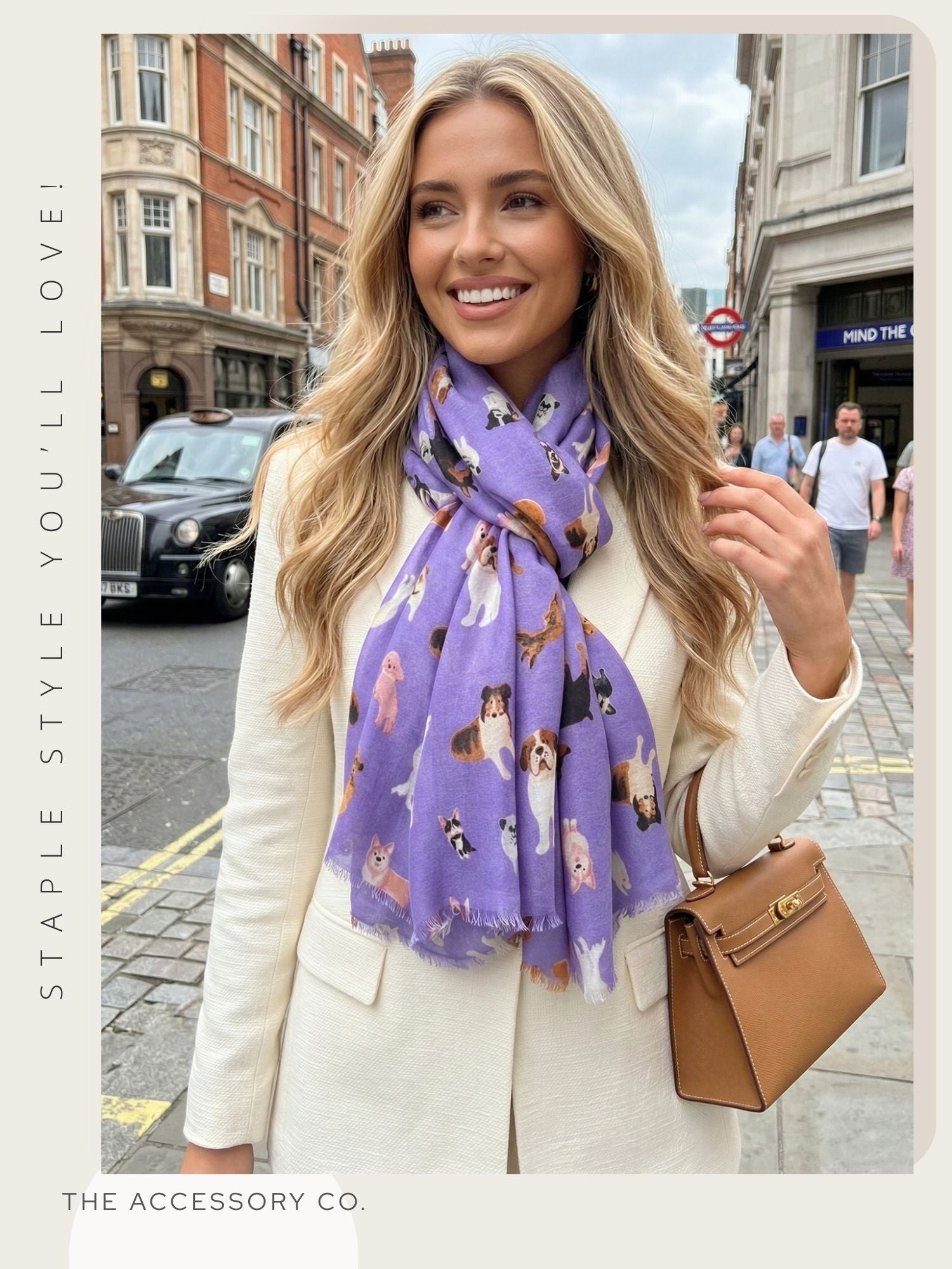 PURPLE COTTON BLEND DOG PRINT LIGHTWEIGHT SCARF - A-SHU.CO.UK
