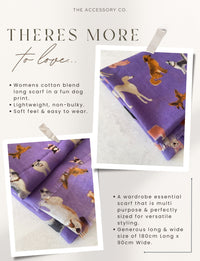 PURPLE COTTON BLEND DOG PRINT LIGHTWEIGHT SCARF - A-SHU.CO.UK