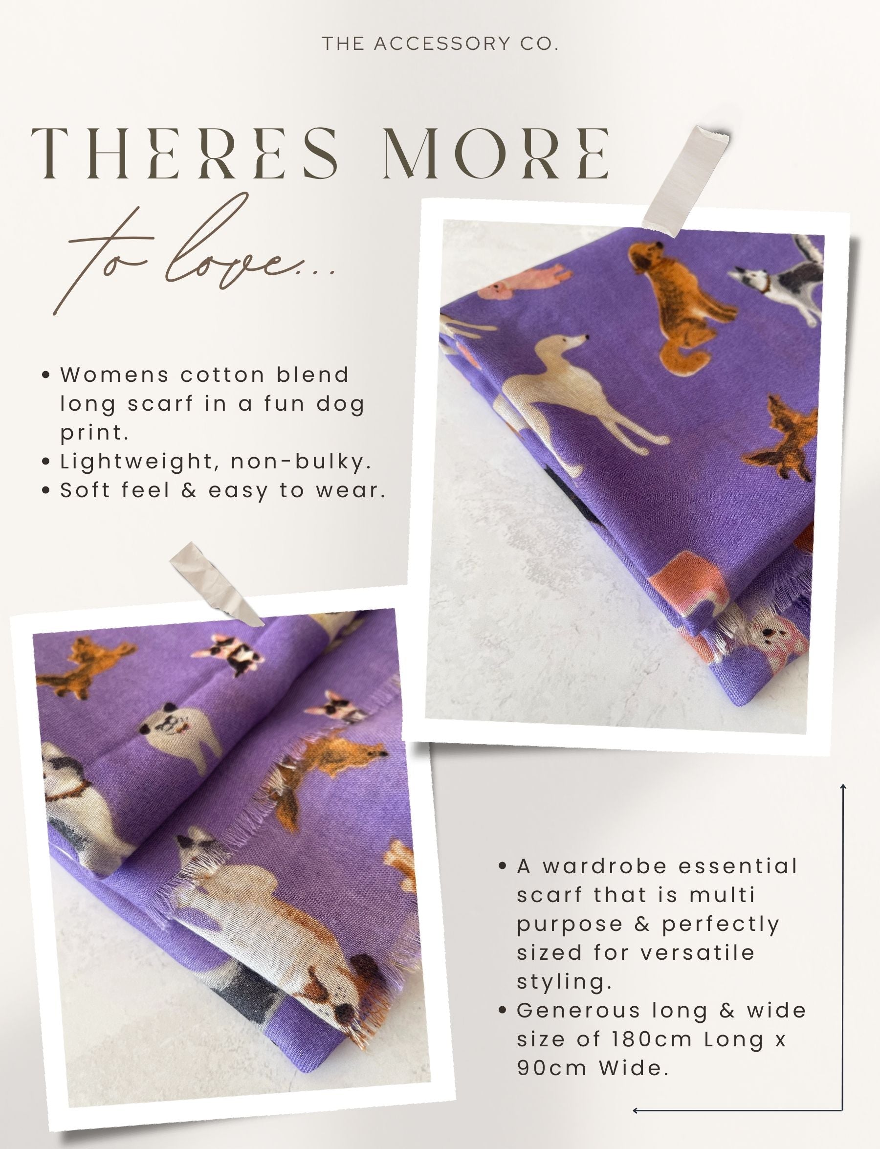 PURPLE COTTON BLEND DOG PRINT LIGHTWEIGHT SCARF - A-SHU.CO.UK