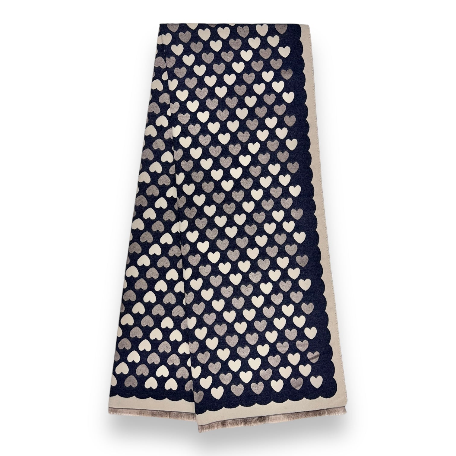 LARGE NAVY BLUE HEART PRINT REVERSIBLE CASHMERE WINTER SHAWL BLANKET SCARF