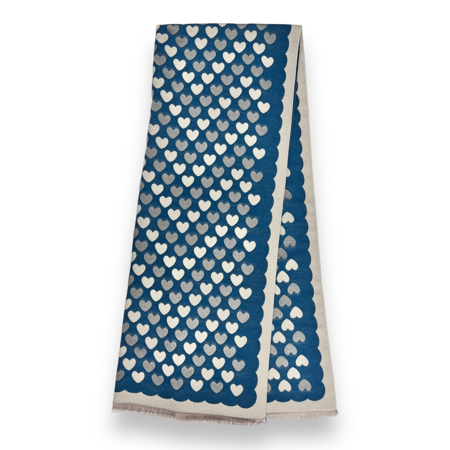 LARGE TEAL HEART PRINT REVERSIBLE CASHMERE WINTER SHAWL BLANKET SCARF