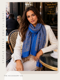 ROYAL BLUE PAISLEY PRINT REVERSIBLE PASHMINA SHAWL SCARF - A-SHU.CO.UK