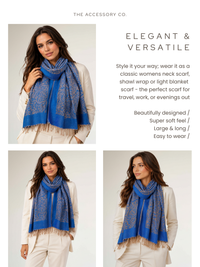 ROYAL BLUE PAISLEY PRINT REVERSIBLE PASHMINA SHAWL SCARF - A-SHU.CO.UK