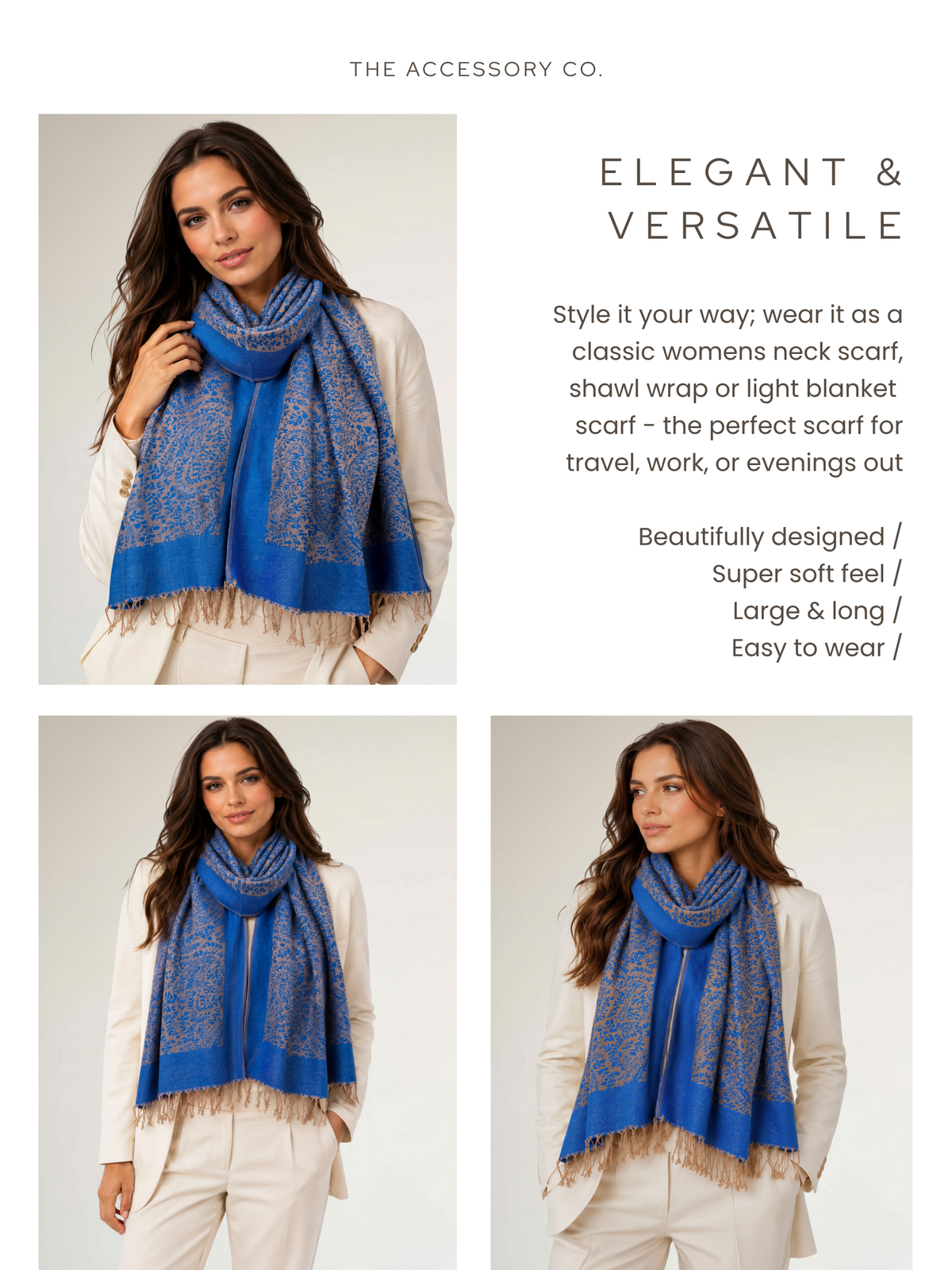 ROYAL BLUE PAISLEY PRINT REVERSIBLE PASHMINA SHAWL SCARF - A-SHU.CO.UK