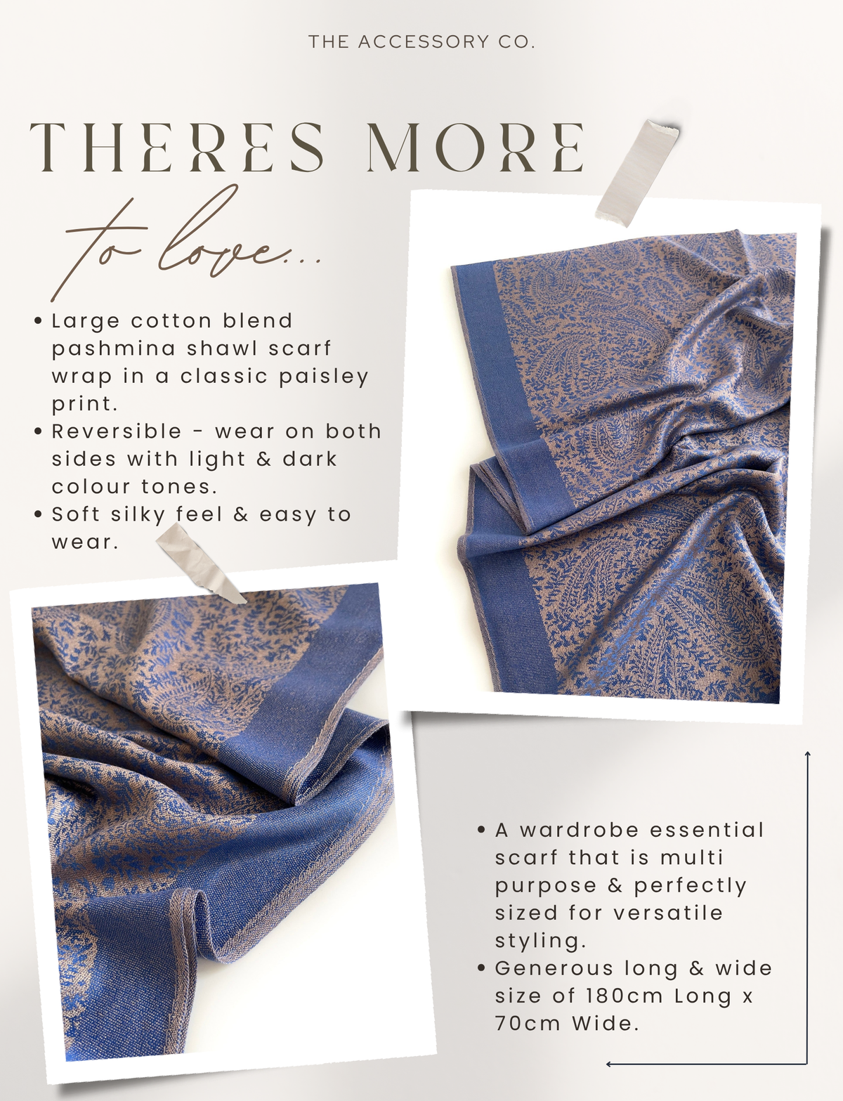 ROYAL BLUE PAISLEY PRINT REVERSIBLE PASHMINA SHAWL SCARF - A-SHU.CO.UK