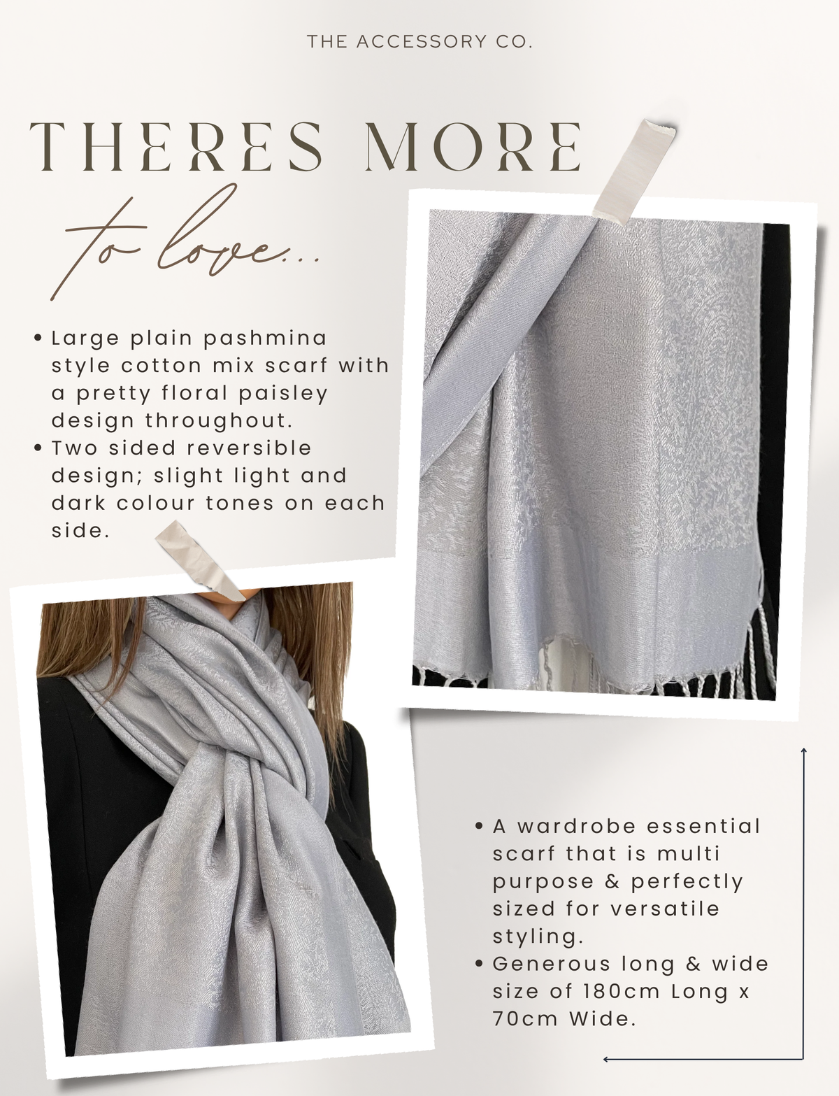 SILVER GREY PAISLEY PRINT REVERSIBLE PASHMINA SHAWL SCARF - A-SHU.CO.UK