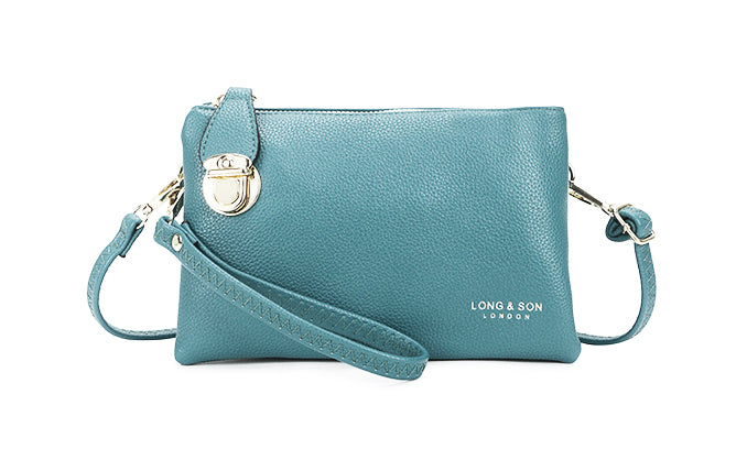 Pastel Blue Multi-Pocket Crossbody Clutch Bag 