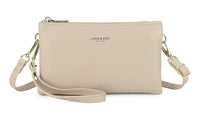 SMALL MULTI-POCKET CROSSBODY PURSE BAG WITH WRIST AND LONG STRAPS - BEIGE - A-SHU.CO.UK