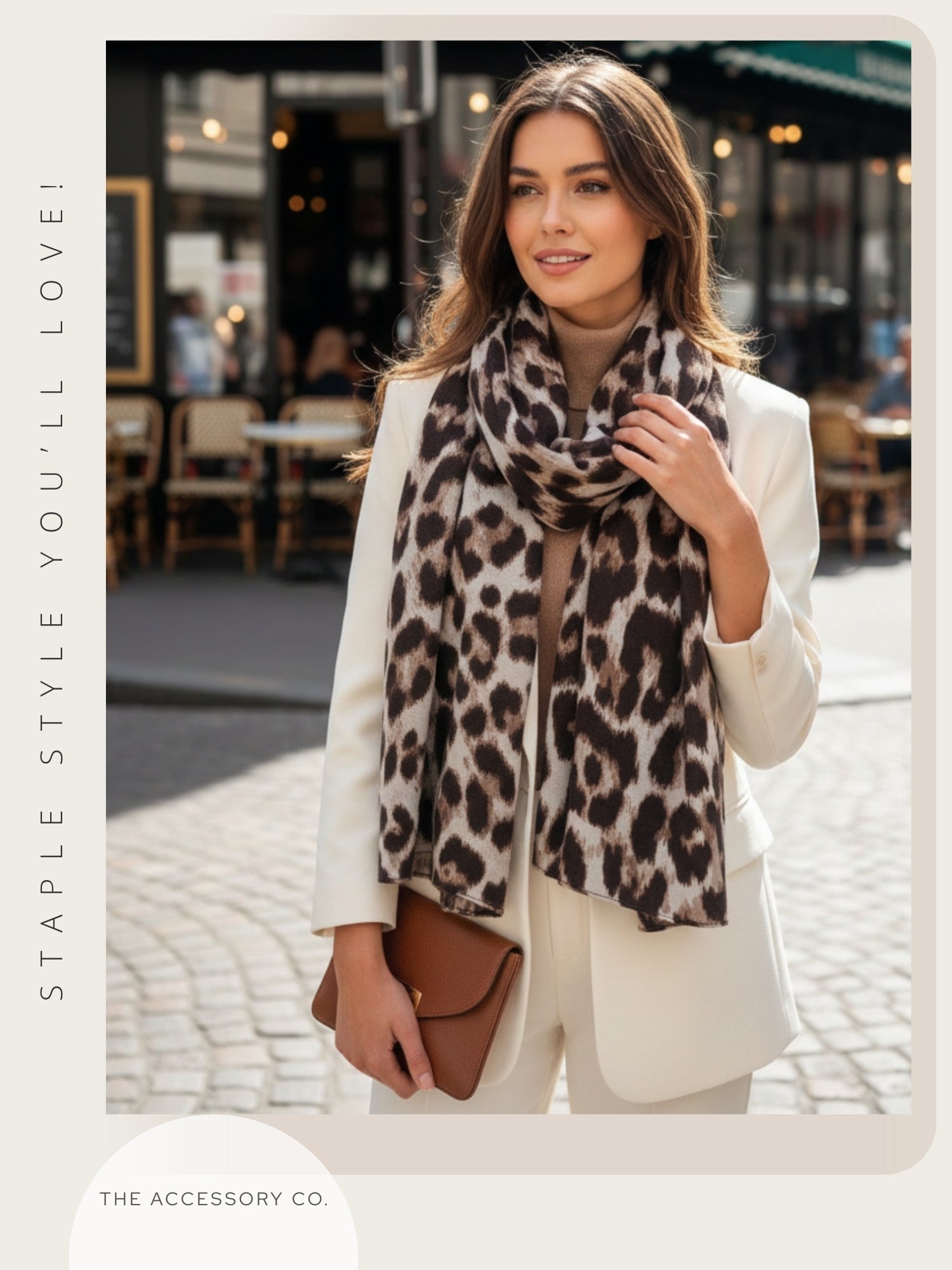 TAUPE COTTON BLEND CLASSIC LEOPARD PRINT SCARF