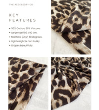 TAUPE COTTON BLEND CLASSIC LEOPARD PRINT SCARF
