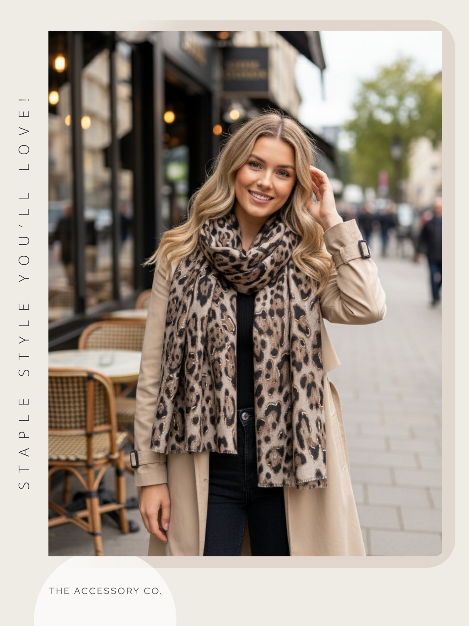 TAUPE COTTON BLEND METALLIC LEOPARD PRINT SCARF